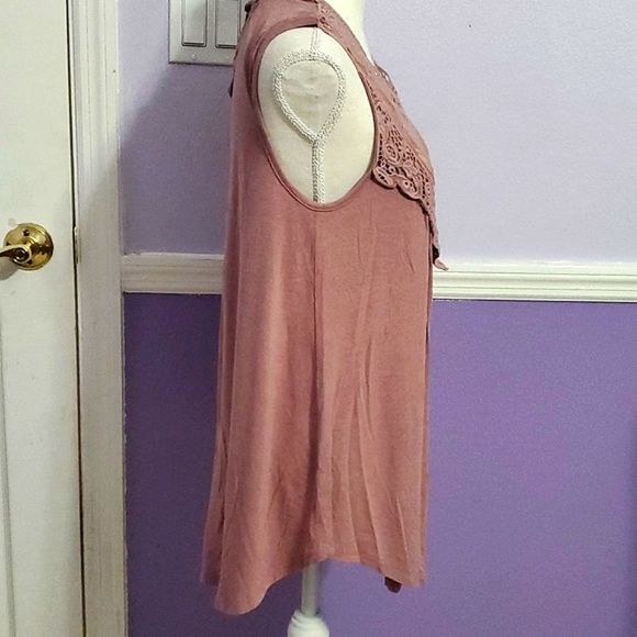 CY Mauve Boho Romantic Lace Flowy Sleeveless Modal Tunic Top - Picture 4 of 10